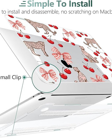 DONGKE Compatible with MacBook Pro 13 inch Case 2024 2023-2020 Release A2338 M2/M1 A2251 A2289 with Retina Display & Touch ID, Plastic Hard Shell & Keyboard Cover & Screen Film - Cheetah Cherry