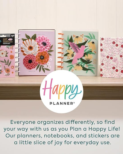 Happy Planner Small Undated Book-Bound Journal with 80 Pages of Thick 100 GSM Paper, A5 Size, Dot-Lined Layout, Feathered Floral