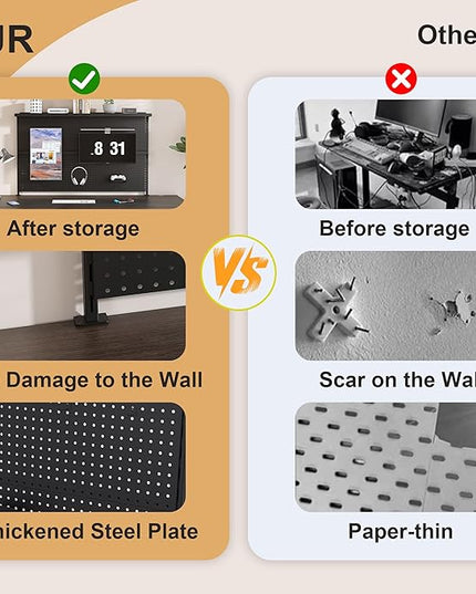 KEIKI Metal Pegboard Desk Organizer with Dual Monitor Stand, 59" x 35" Large Desk Peg Board with Hooks & Movable Panel, Office Organization and Storage Shelf for Gaming or Workstation Setup, Black