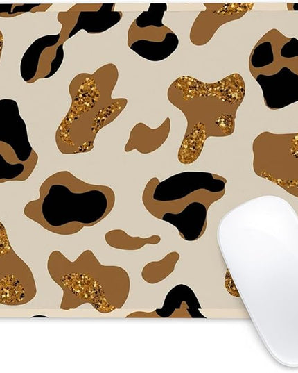 Cute Gold Leopard Print Square Mouse Pad,Non-Slip Rubber Base Mouse Pad,Home Office Decoration Desktop Accessory,Laptop Mouse Pad for Office Laptops,9.4x7.8x0.12i.
