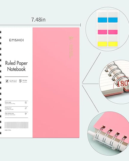 EMSHOI B5 Spiral Notebook College Ruled Lined Journal, Large 7.48" X 10.15", 300 Pages/150 Sheets, 100gsm Thick Paper, Waterproof Hardcover, for Office School Women Men Work Writing Notes-Pink