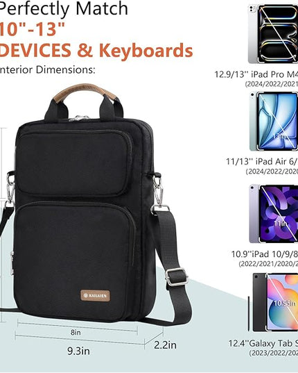 10-13 Inch Tablet Sleeve Bag, Ipad Bag for 13 In/11 in New iPad Pro M4 & 13 in Air M2 2024,iPad Pro 12.9 M2&M1,Ipad 10.9,Galaxy Tab S8+/S9+ 12.4,with Removable Shoulder Strap(Black)