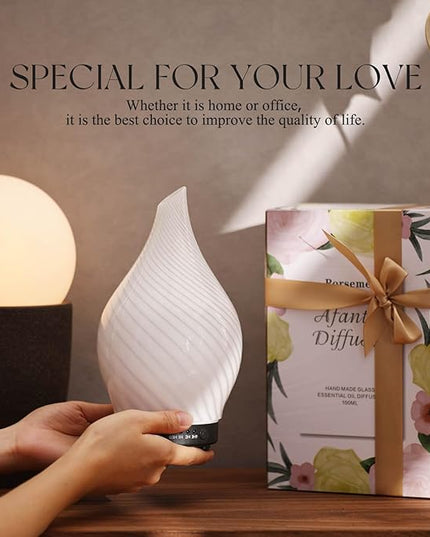 Porseme 150ml Essential Oil Diffuser Glass Color Changing Aroma Air Diffusers Aromatherapy Ultrasonic Cool Mist Humidifier 6 Running Hours Waterless Auto-Off for Sleeping Yoga Office Spa (Pure White)