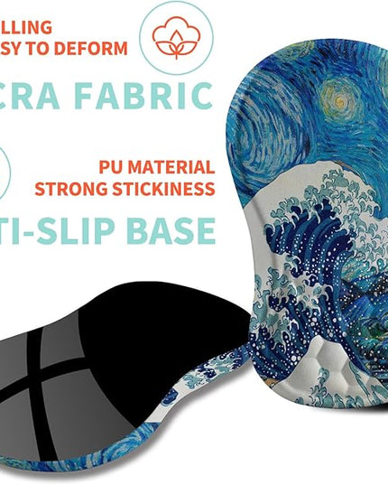 Ergonomic Mouse Pad Wrist Support with Memory Foam Massage Bulge, Carpal Tunnel Pain Relief Mousepad Wrist Rest for Mouse(12x8 inch,Wave Starry)