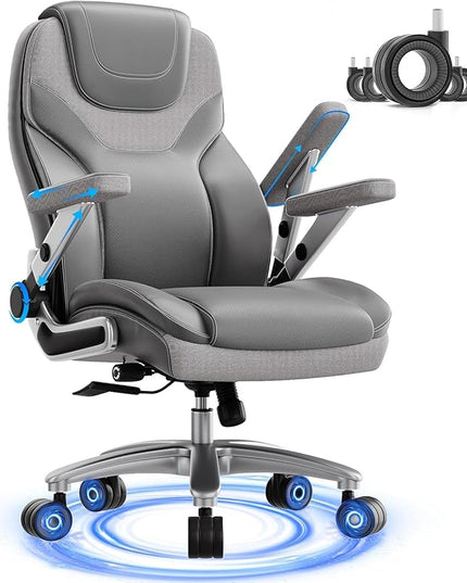 Big and Tall Office Chair with 5D Arms, 600lbs Fabric & PU Leather Heavy Duty Desk Chair, Adjustable Lumbar Support & Height, Tilt Function, High Back Ergonomic Executive Computer Chair
