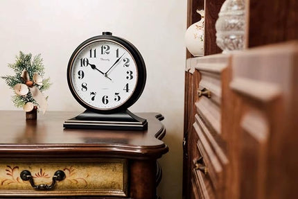 Retro 10 Inch Silent Desk Clock - Antique Decorative, Easy to Read in Office/Bedroom (Black)