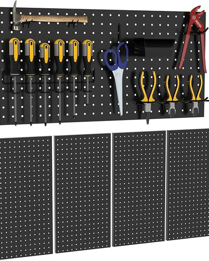 4 PCS - 12" W x 24" H x 0.78" D Metal Pegboard Wall Organizer, Compatible with All 1/8" and 1/4" Hooks, Suitable for Wall Home, Garage Tool Storage, Office Organization, Craft Room, Kitchen