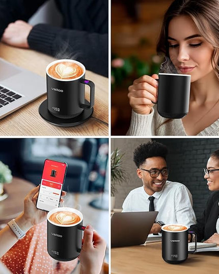 Vsitoo S3 12oz Heated Mug - Temperature Control Smart Mug with Mug Warmer, Perfect for Espresso, Auto-Sensing AI Heats Drinks to 120-150°F Hands-Free.Ideal for Home/Office/Gifts，White