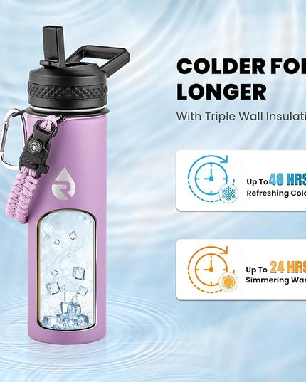 Insulated Water Bottle 20 oz, Triple Wall Vacuum Stainless Steel (Cold for 48 Hrs), Leak Proof & Non-BPA, Kids Water Bottle Jug for School with Straw Spout Lids, Lilac