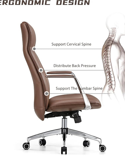 EUREKA ERGONOMIC Royal Slim Executive High Back Brown Leather Office Chair, Home Desk Chair for Adults, Big and Tall with Wheels, Swivel Rolling