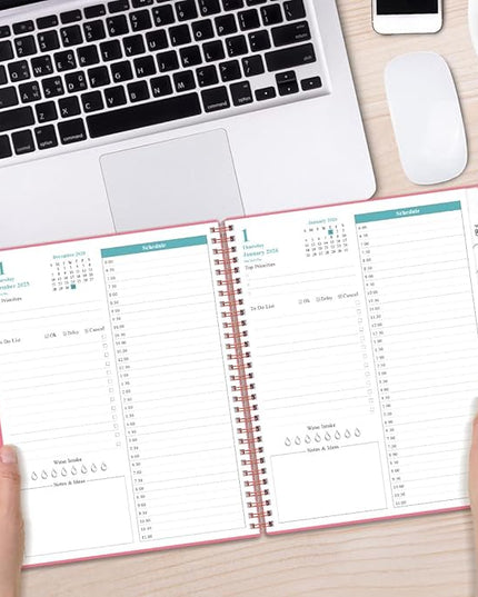 Daily Planner 2026 Full Page Per Day- 2026 Daily & Monthly Planner from January 2026 to December 2026, Day Planner 2026 with 12 Months Tabs, 8.5" x 11", Pink