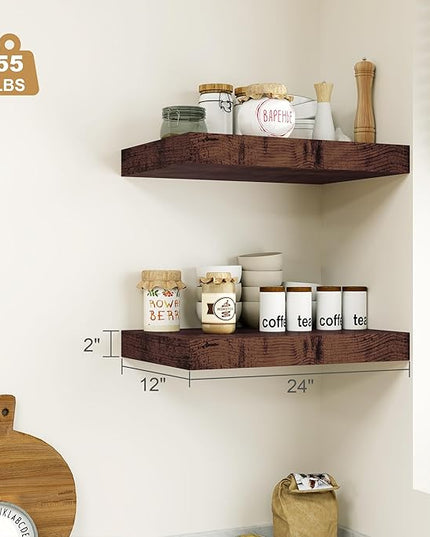 Heimlove Bathroom 12'' Deep Floating Shelves for Wall - Shelf Over Toilet Wall Mounted Farmhouse 24 inches,Wood Floating Shelves Decor & Storage Set of 1,Rustic Brown