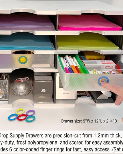 Desktop Organizer 12 Letter Tray Sorter with Hanging File Topper & 3 Supply Drawers - TierDrop Desktop Organizer Stores All of Your Documents, Books, Binders and Supplies in One Compact Modular System