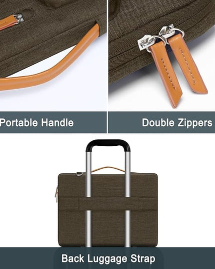MOSISO 360 Protective Laptop Shoulder Bag,15 inch Computer Bag Compatible with MacBook Air M4 M3 M2/Pro A1990 A1707, Dell XPS Plus,Side Open Messenger Bag with 4 Zipper Pockets&Handle, Carob Brown