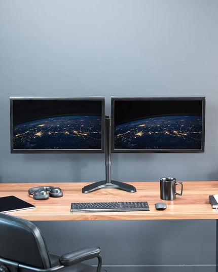 VIVO STAND-V002F Dual LED LCD Monitor Free-Standing Desk Stand for 2 Screens up to 27 Inch Heavy-Duty Fully Adjustable Arms with Max VESA 100x100mm