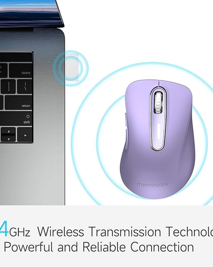 memzuoix 2.4G Wireless Mouse, 1400 DPI Computer Mice with USB Receiver, Portable Wireless USB Mouse Battery Powered Cordless Mice for Laptop, PC, Desktop, 5 Buttons (Lilac)