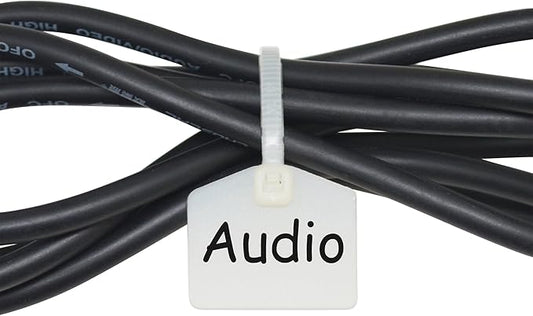 Mr-Label 4-3/8” Nylon Cable Zip Ties Tags Labels Marker – Write on | Self-Locking – with Free Printable Labels - for Wire Marking and Organizing (100, White)