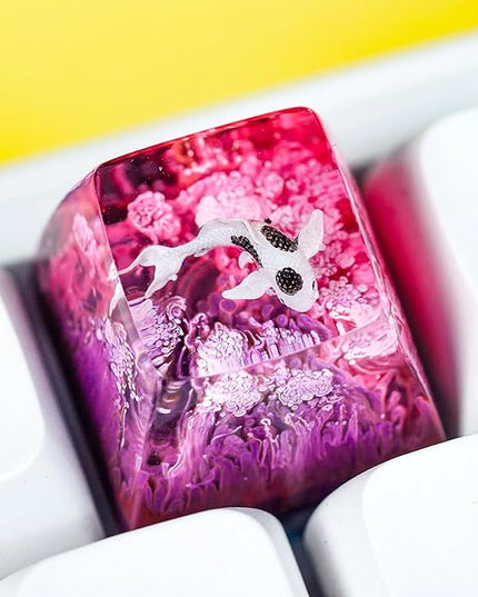 Kohaku Koi Artisan Keycap Magenta Pink Ocean R1 SA Profile Custom Keycaps 1U ESC Handmade Gaming Resin Key Cap Cherry MX Switch Compatible Mechanical Keyboard Koi Lover Gift