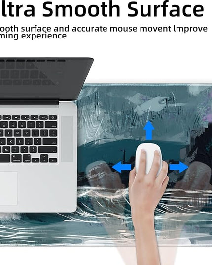 Galdas Gaming Mouse Pad XXL XL Large Long Extended Big Mousepad Non-Slip Rubber Keyboard Mouse Pad with Stitched Edges for Laptop Home Office (31.5x11.8x0.08 Inch) … (Ink Painting)