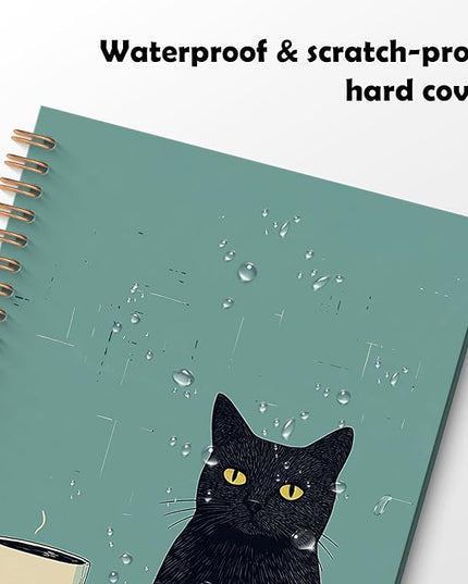 ROXMART Vintage Coffee Black Cat Spiral Notebook Journal, Cat Lover Mom Lady Gifts for Women, Funny Black Kitty Kitten with Coffee Hardcover Notebook Journal, 5.5x8.3 Inch