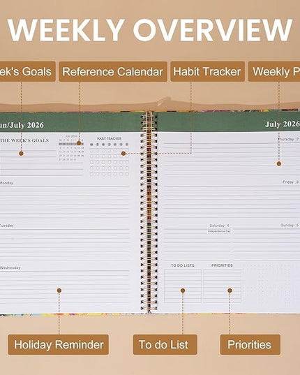 2026 Planner Weekly and Monthly Daily Calendar Planners 8.5 x 11, Jan 2026-Dec 2026, Hard Cover Large Yearly Agenda with Stickers & Tabs for Women Work Home- Sunflower