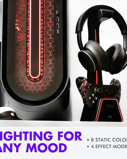 Tilted Nation 3 in 1 Gaming Headset and Controller Stand for PS5 and Xbox Series X Charging Station - Game Controller Holder and Headphone Stand for Desk with PlayStation and Xbox Magnetic Charger