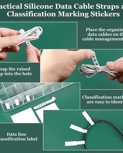 Cable Organizer Box with Lid, 5 Pcs Clear Cord Storage Organizer with 50 Cable Ties 108 Cable Labels, Charger Organizer for Office Desk Drawer Organizers and Accessories