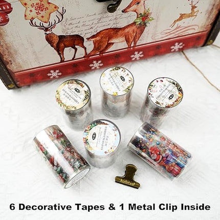 AuriicLeaf Christmas PET Tape Set - Seamless Loop Design with Snowy Villages, Festive Cats and Holiday Scenes, Includes Decorative Clip, Self-Adhesive Rolls for Scrapbook, Journal and DIY Decor