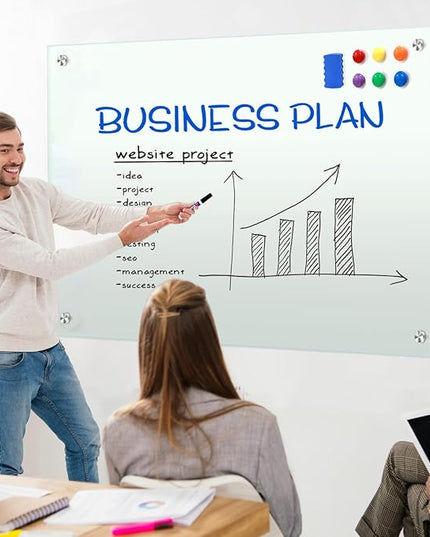H-Qprobd Glass Whiteboard 60"x40" Magnetic Dry Erase White Board for Wall, Includes 12 Magnets, 8 Markers and 2 Erasers