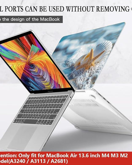 CISSOOK Compatible with MacBook Air 13.6 inch Case 2025 2024 2022 Release M4 A3240 M3 A3113 M2 A2681, Plastic Hard Shell Protective Case with Keyboard Cover Screen Protector, Beach&Shell