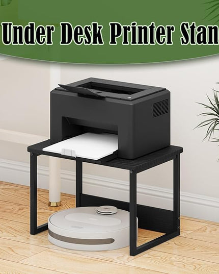 MARTY Printer Stand with Storage for Desk, Desktop Printer Stand Shelf Organzier for Home/Office Heavy Duty Printer Riser Under Desk Small Printer Table for Fax Machine Copier Scanner(Black)