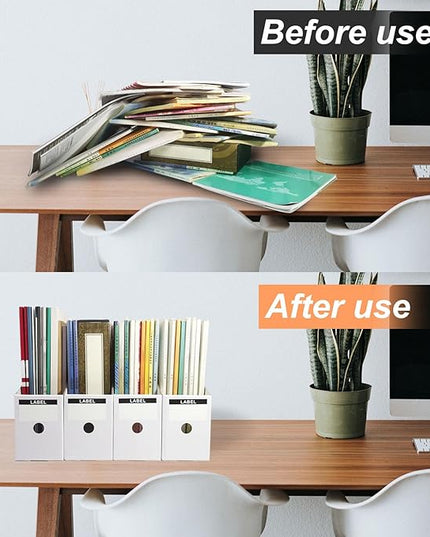 Limitliho 24 Pack White Cardboard Magazine File Holder for Desk, Shelves, Office or Home, Vertical Book Bins for Classroom and Library Use, 10.6'' H×10.2'' L ×3.5''W Folder Organizer Box
