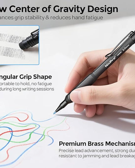Nicpro 6PCS Weatherproof Mechanical Pencil Set, 3 PCS Art Mechanical Pencils 0.5 mm & 0.7 mm & 0.9 mm & 3 PCS 2mm Lead Holder (6B 4B 2B HB 2H 4H Colors) For Outdoor For Writing, Sketching Drawing