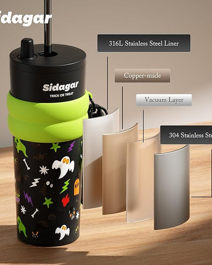24 oz Tumbler with Lid and Straw, Insulated Coffee Mug Leak Proof, Portable Iced Travel Water Bottle, Reusable Thermal Coffee Cup, Gift for Women, Halloween