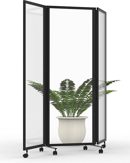 Stand Up Desk Store ReFocus Three-Panel Trifold Acrylic Room Divider Partition Privacy Screen (Clear Acrylic, 71" x 65")