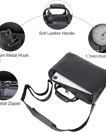 Leather Slim Briefcase for Men 15.6" Laptop Crossbody Messenger Bag Business Work Lawyer Attache Case