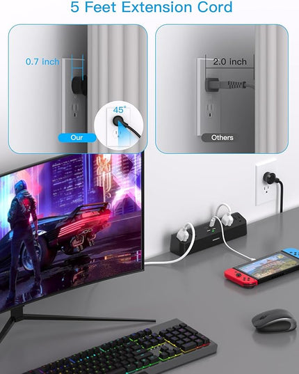Desk Clamp Power Strip with PD30W USB-C, HANYCONY 5Ft Extension Cord, Desk Edge Mount Charging Station, Surge Protector with 4 Outlets 4 USB Ports(2 USB C), Home Office Gaming Accessories Essentials