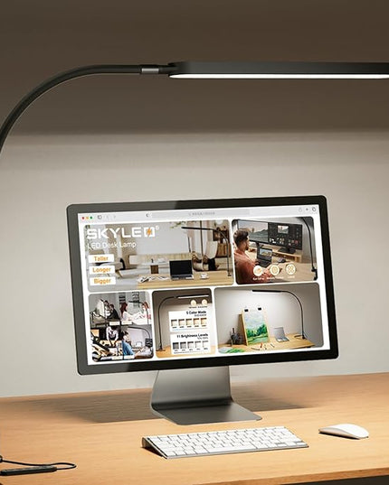 SKYLEO Led Desk Lamp - Desk Light for 33.5" Tall - Flexible Gooseneck - 5 Color Modes X 11 Brightness Levels - 1300LM - Timmer & Memory Function - 12W Clip on Light - Black