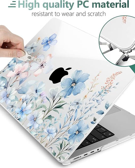DONGKE Case for M5 MacBook Pro 14 inch 2025 2024-2021 M4 M3 M2 M1, Plastic Hard Shell Cover Compatible with A3434 A3112 A3401 A3185 A2992 A2779 A2442, Retina XDR Display & Touch ID, Blue Flowers
