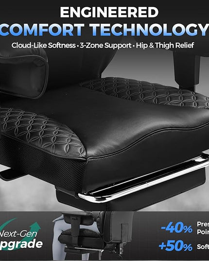 COMHOMA Big and Tall Office Chair 400LBS Heavy Duty Gaming Chair with Deluxe Embossing Leather High Back Wider Ergonomic Computer Chair with Foot Rest 150°Reclining Pocket Spring Lumbar Support