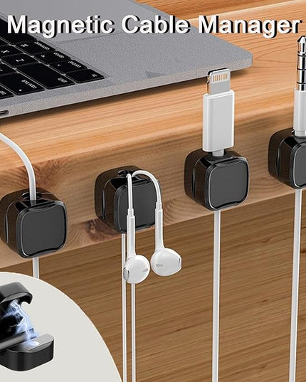 IFNOW 12 Pack Magnetic Cable Clips Cord Organizer Black and White Self Adhesive Cord Holder Under Desk Cable Management for Home,Office,Car,Desk,Nightstand