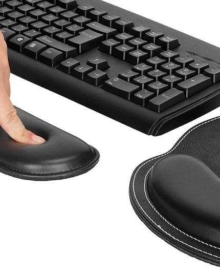 RICHEN Ergonomic PU Leather Keyboard Wrist Rest and Mouse Pad with Wrist Support, Memory Foam Set for Computer/Laptop,Gaming and Office, Comfortable for Easy Typing & Pain Relief (PU Black)