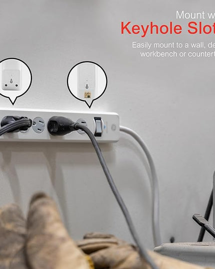 GE Surge Protector Power Strip, 6 Ft Extension Cord, 6 Outlet Extender, 800 Joules, Flat Plug, Twist-to-Close Safety Covers, ETL Listed, White, 67051