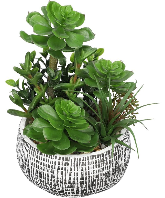 Villa Como 10” Large Succulents Plants Artificial in Ceramic Pots Potted Faux Succulent Arrangement with Black Bowl Pots Fake Desk Succulents Plants for Home Bathroom Shelf Table Indoor Decor