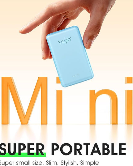 TG90° Portable Charger Built-in AC Wall Plug and Cables, Slim Fast Charging Power Bank 5000mAh, Pocket Size USB C External Battery Pack Compact Travel Charger Compatible with iPhone, Samsung