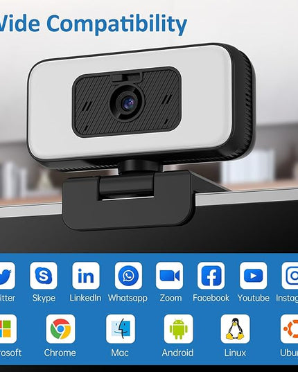 Danyesth 2K Webcam for Laptop, Computer Camera with Light for PC/Desktop/Mac [Light Your Face, Free Your Space] USB Webcam with Auto Anti-Disturb Backlight, Zoom & Flip, Privacy Cover, Microphone