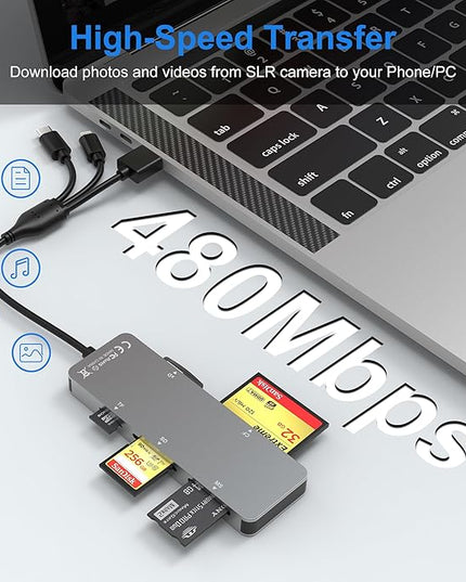 Memory Stick Pro Duo Adapter for iPhone/USB C/PC - Aluminum 5 in 1 SD/TF/CF/MS/XD Picture Card Reader, Multi Memory Card Reader USB C Lightning OTG Adapter Memory Stick Pro Duo Mark 2 Adapter
