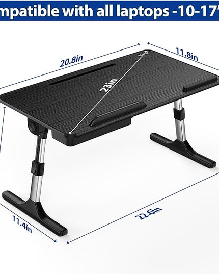 Besign LT05 Adjustable Laptop Table, Lap Desk, Portable Standing Bed Desk, Foldable Sofa Breakfast Tray, Notebook Computer Stand for Reading and Writing, Medium Size, Black