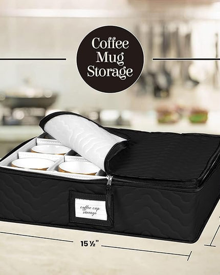 China Storage Containers 5-Piece Set Moving Boxes for Dinnerware, Glasses, Plates, Mugs and Saucers Sturdy Quilted Microfiber Dish Organizer with Dividers for Seasonal Storage - Holds Set of 12, Black