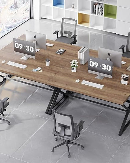 IBF 60” Rustic Computer Desk, Modern Wood Metal Home Office Desk, Farmhouse Work Desk for Writing Study in Bedroom, Minimalist Laptop Executive Workstation Computer Gaming Table, Rustic Oak, 60 in